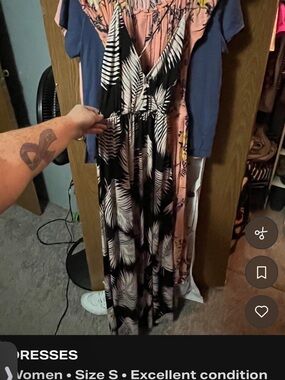 T.J.Maxx Black and Pink Leaf-Print Maxi Dress